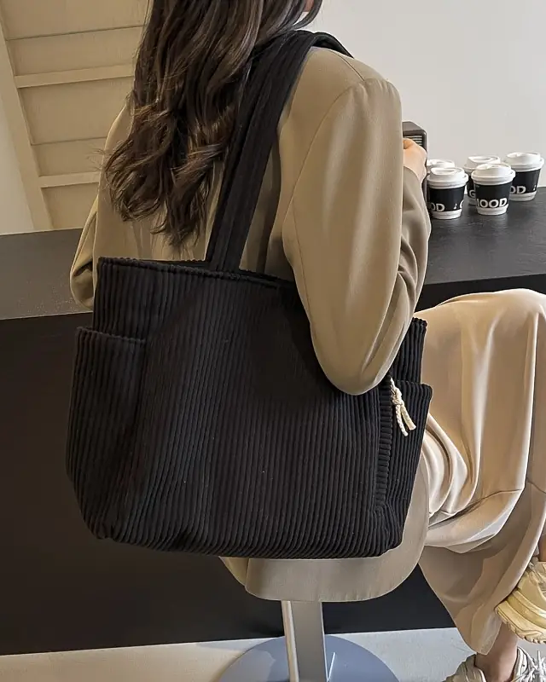 Tilda – Textured Carrying Bag with Cord Detail