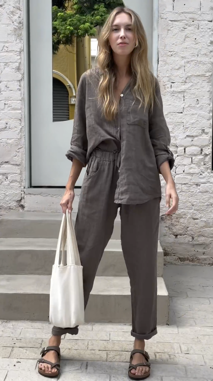 Victoria | elegant Two-Piece Linen Shirt and Pants Set