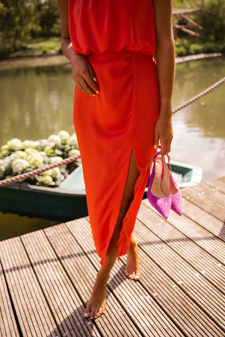 Elowen - Halter Slit Midi Dress