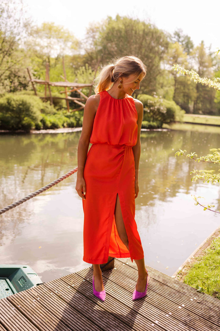 Elowen - Halter Slit Midi Dress