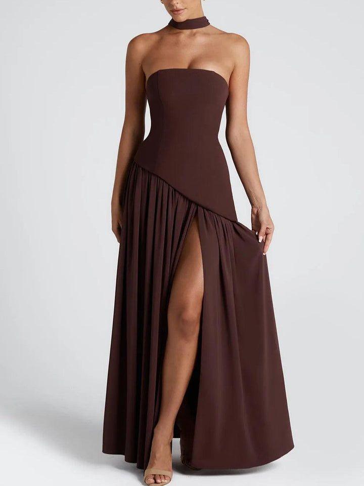 Strapless Slit Ribbon Maxi Dress